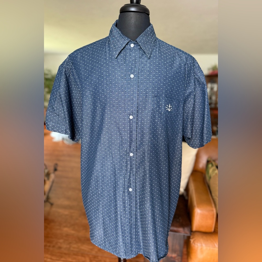😎 RockSteady Dark Blue Polkadot Patterned Button Down Shirt